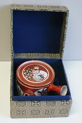 Antique Japanese Kutani Ware Miniature Kyusu Teapot In Silk Box Repair To Lid • £28