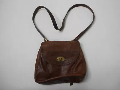 Fossil Leather Shoulder Bag Purse Brown Turn Lock Pocket Flap • $19.99