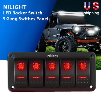 Nilight 5 Gang Rocker Switch Panel 5Pin ON/Off For Auto Marine Boats Car RV Red • $27.98