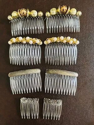 Vintage Lot Of 8 Fancy Embellished Hair Combs Pearls Beads Gold & Silver Tone • $32.99