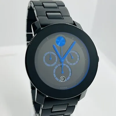 MOVADO Men's BOLD Chronograph Resin Covered Steel 43mm Blue Dot Watch 3600101 • $250