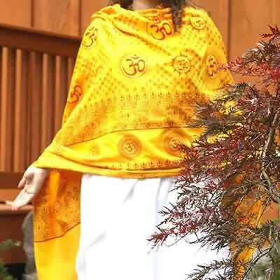 Flame Yellow Large Meditation Yoga Prayer Shawl - Mantra Om Aum Shawl • $22.50