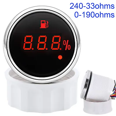 52mm Digital Gas Fuel Level Gauge 240-33/0-190ohms For Car Truck Marine Red Led  • $18.62