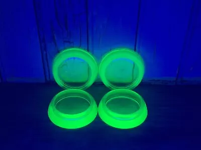 Vintage Hazel Atlas Depression Uranium Green Glass Furniture Coasters Set Of 4 • $38.50