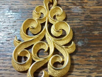 Vtg 3  BIG Signed Crown Trifari Gold Swirl Pendant Scroll Textured Modernist  • $24