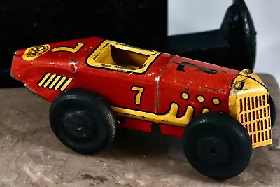 Vintage 1930's MARX MAR Tin Litho Wind-Up Toy Red Race Car #7 • $100