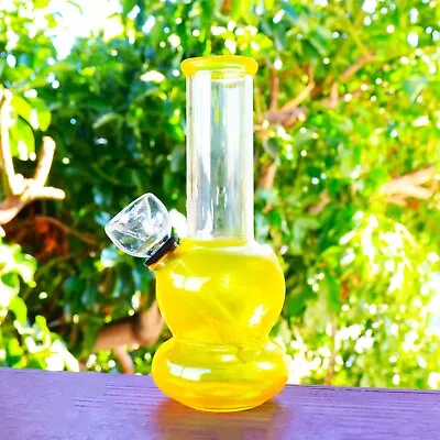 5  Mini Yellow Tube Glass Bong Tobacco Smoking  Herb Water Pipe THB-44 • $10.45