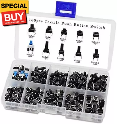 180Pcs Tactile Push Button Switch 10 Values 6X6Mm Micro Momentary Tact Button Sw • $14.99