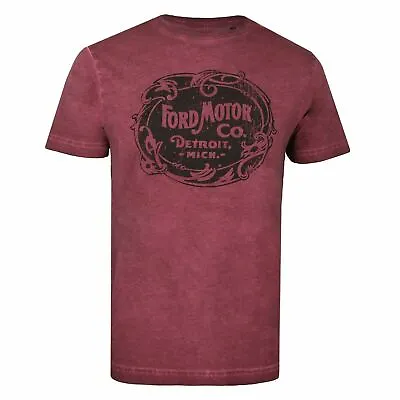 Official FordMens Motor Co Acid Wash T-Shirt Vintage Burgundy S - XXL • £13.99