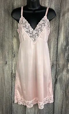 $15 • Buy Vintage Pink Full Slip Floral Lace And Nylon Size 34 Simi Sheer Lingerie Dress