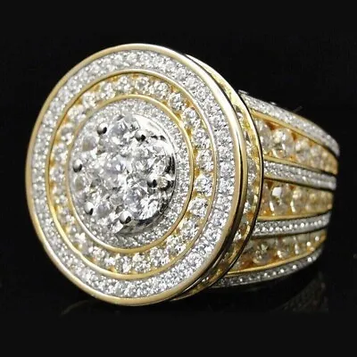 3.12 Ct Round Cut Simulated Cluster Men's Engagement Ring 14K Yellow Gold Finish • $182.99