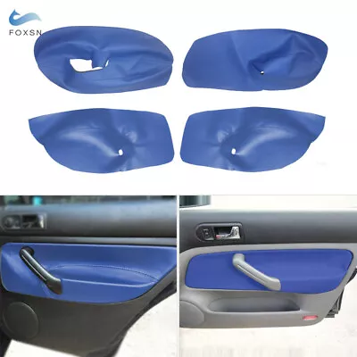 4Pcs BLUE Door Armrest Panels Leather Cover Kit For VW Bora Jetta Golf MK4 98-05 • $35.99