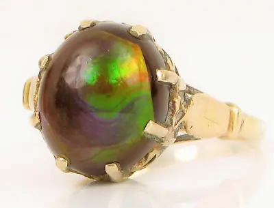 Antique Victorian Era 14k Yellow Gold Beautiful Natural Fire Agate Gemstone Ring • $995