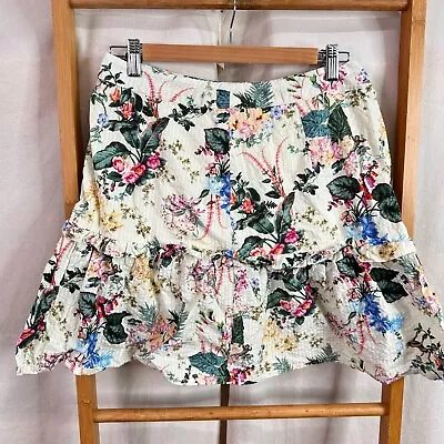 Tigerlily Skirt Womens 12 Multicoloured Floral High Rise Mini A-Line Cotton • $27.95