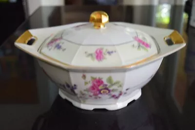 Victoria China Casserole With Lid Czechoslovakia White Floral Gold Trim • $25