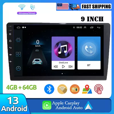 9in Android13 Carplay Auto 4Core GPS Navigation Car Stereo Player SWC 64GB 4G HD • $72.19