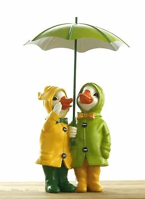 £16.99 • Buy Duck Couple Ornament Garden Umbrella Raincoats Wellies Statues Novelty Decor 