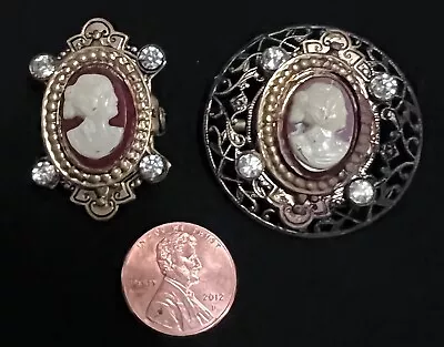 Vintage 1950's Womens Costume Jewelry: 2 CAMEO BROACHES - Pins • $18.88