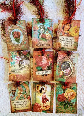 Gypsy Soul Ladies~Vintage~9 Gift Hang Tags~Cards~Junk Journals~Scrapbook~536R • $4.79