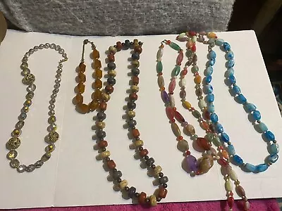 Vintage Lot Of 6 Beaded Necklaces Various Lengths Coro Marble Replica Stone • $19.99