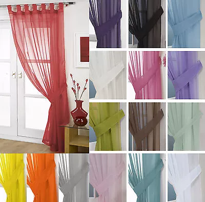 £5.99 • Buy Plain Voile Curtain Panel Tab Top – FREE Tieback - White Cream All Colours – Net