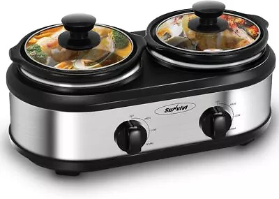 Dual Pot Slow Cooker 2 Pot Small Mini Crock Buffet Server And Warmer • $45.99