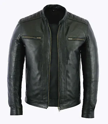 Mens Fashion Real Leather Lambskin Leather Biker Style Motorcycle Jacket • £69.99