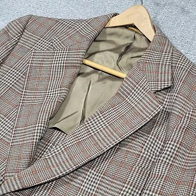 Botany 500 Hughes Hatchers Brown Plaid Mens 44 Long Blazer Jacket Vintage Daroff • $21.99