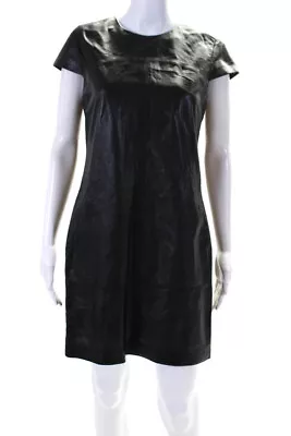 Vince Womens Crew Neck Cap Sleeve Mini Leather Sheath Dress Black Size 6 • $42.99
