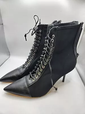 $25 • Buy Zara Black Ankle Boots Stiletto Stretch Fabric Lace UP  Women's EU 39 / US 8.5