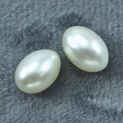 2x  Ivory White Teardrop Oval Rice Half-drilled Freshwater Pearls Beads AAA  • £6.81