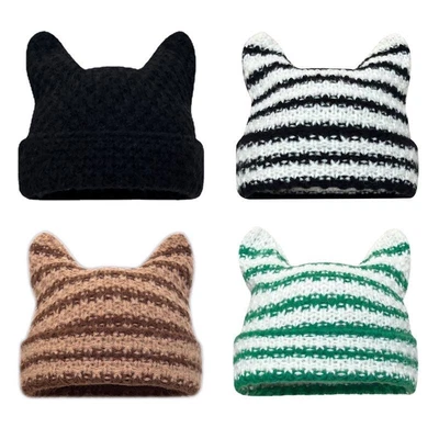 $9.35 • Buy Skullies Beanie Crochet Knitted Hat Devil Horn Hat Beanie Cute Bunny Hat