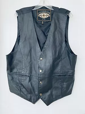 MINT Vintage Colebrook Co. BLACK Leather Vest Snap Front Pockets Lined Men's XL • $28.80