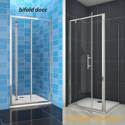 Bi Fold Pivot Walk In Shower Enclosure Door Glass Screen Cubicle Panel And Tray • £204