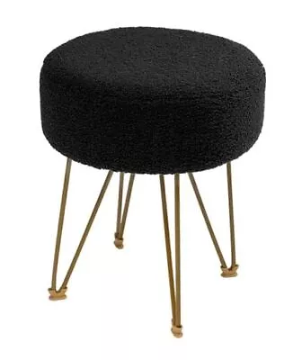 Teddy Fur Round Vanity Stool Modern Ottoman Foot Rest Makeup Chair For Black • $44.42