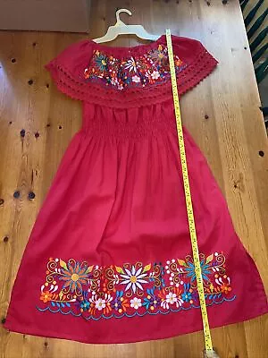 Red Floral Embroidered Mexico Dress Size Large New • £12.06