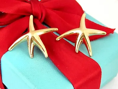 Tiffany & Co Large Yellow Gold 18K Starfish Star Fish Peretti Earrings Box Pouch • $1999.59