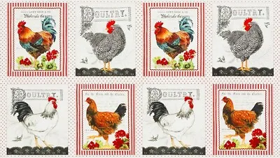 24  X 44  Panel Down On The Farm Chickens Roosters Cotton Panel D367.36 • $8.63