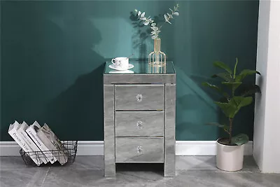 Elegant Mirrored Glass Bedside Table Nighstand Side Table Cabinet With Drawers • £92