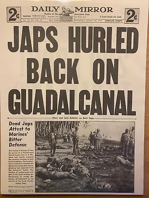 Vintage Newspaper Headline ~world War 2 Us Battle Japanese Guadalcanal Wwii 1942 • $14.49