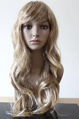 Cosplay Women Blonde Fringe Long Curly Natural Straight Wavy Full Head Hair Wig • £7.99