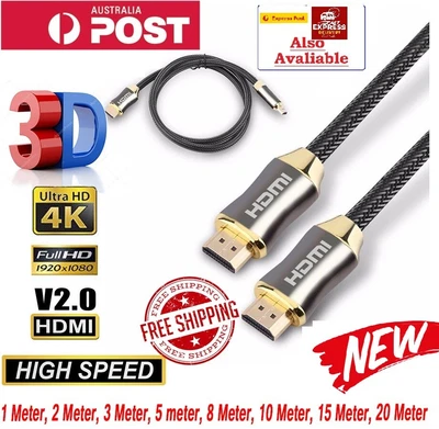 $5.49 • Buy Premium Latest HDMI Cable 4K Ultra HD Audio V2.0 Gold Plated High Speed 1m~20m