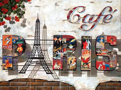 Café Paris Street Vintage Poster Collage Eiffel Tower Ceramic Mural Backsplash • $59.99