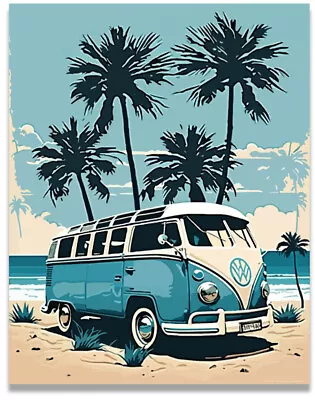 Blue VW Volkswagen Poster Vintage Beach Surf 11x14 Inches Unframed • $9.95