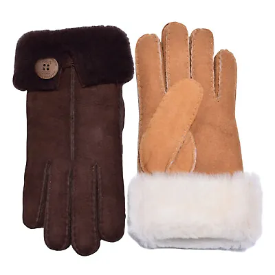 UGG Button Sheepskin Gloves Premium Australia Sheepskin Wool Womens Warm Mittens • £47.10