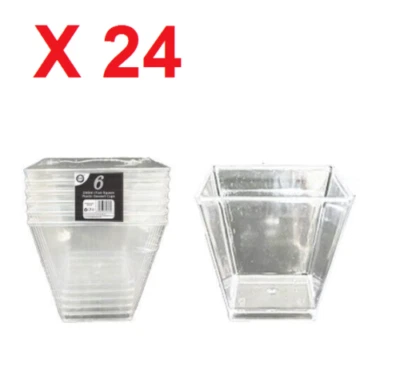 24 Pc Square Dessert Cups Clear Plastic Mousse Birthday Wedding Party Decor 7oz • £8.95