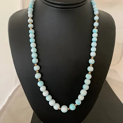 Womens Blue Opal & Gold-filled Beads Graduated Necklace 02046 • $386.72