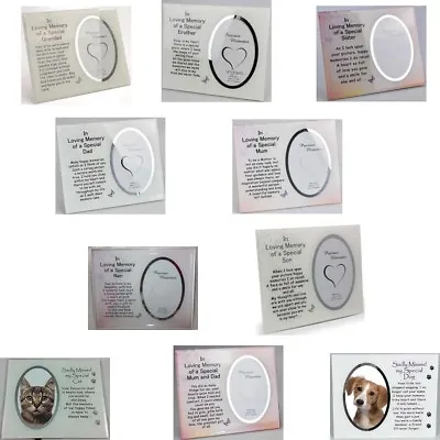 Memorial Glass Mirror Photo Frame Plaque Tribute Ornament For Various Relatives • £9.94