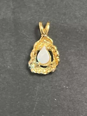 Opal And Gold Tear Shaped Necklace Pendant Vintage Estate • $2.99