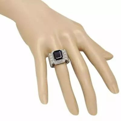 Emerald Cut Navy Blue 5.78CT Sapphire With 1.05CT Clear White CZ Men's Fine Ring • $299